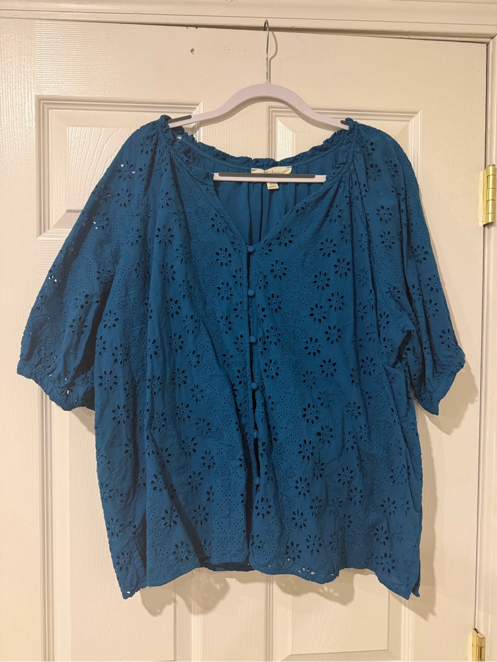 Westbound Teal Blue Eyelet Peasant Blouse